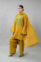 EMBROIDERED & SHEESHA WORK COTTON KARANDI 3 PCS (UNSTITCHED)