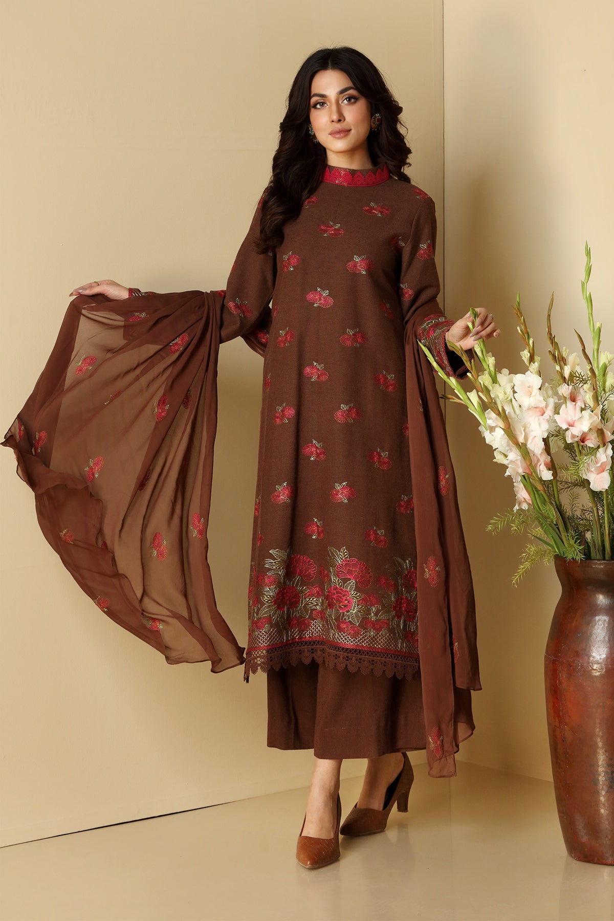 EMBROIDERED COTTON KARANDI 3PCS The Fabric Store Pakistan