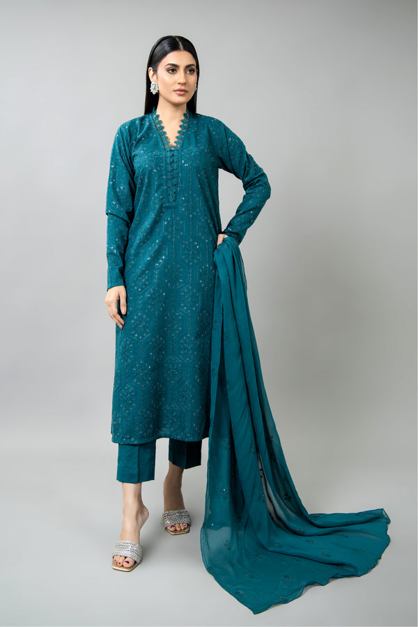 EMBROIDERED & EMBELISHED SLUB KHADDAR 3 PCS (UNSTITCHED)