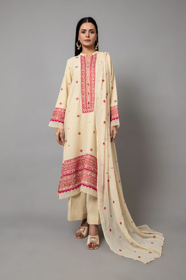 EMBROIDERED COTTON KARANDI  3 PCS (UNSTITCHED)