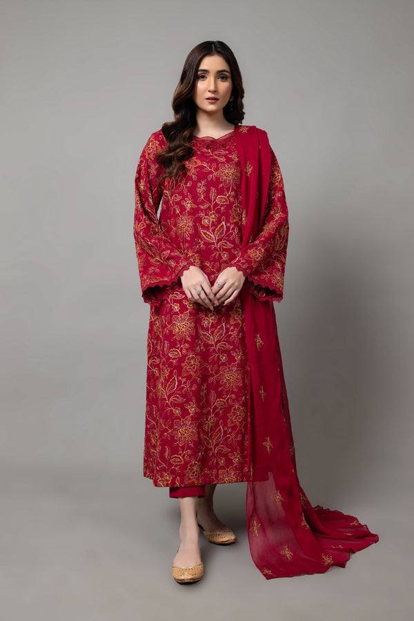 EMBROIDERED COTTON KARANDI  3 PCS (UNSTITCHED)