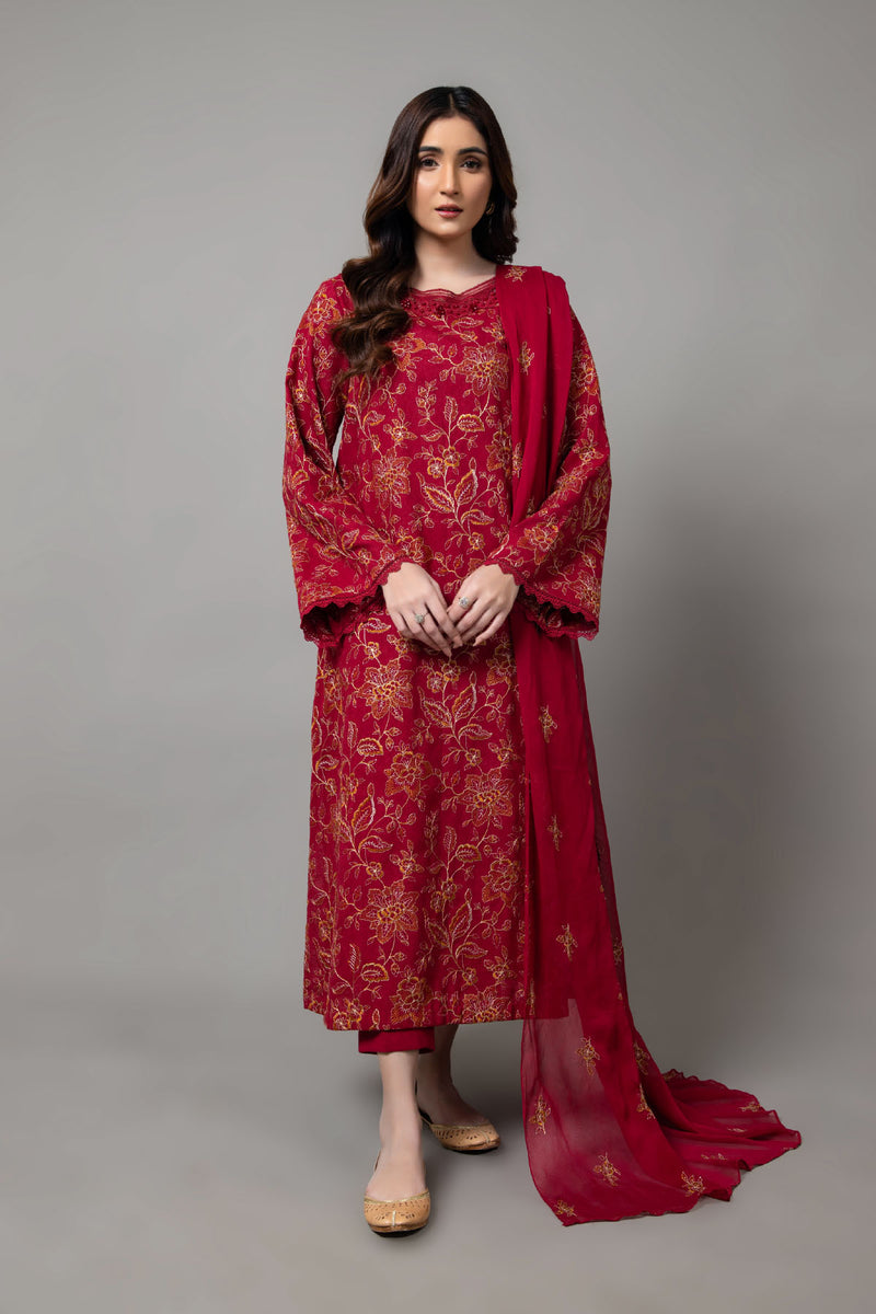 EMBROIDERED COTTON KARANDI  3 PCS (UNSTITCHED)