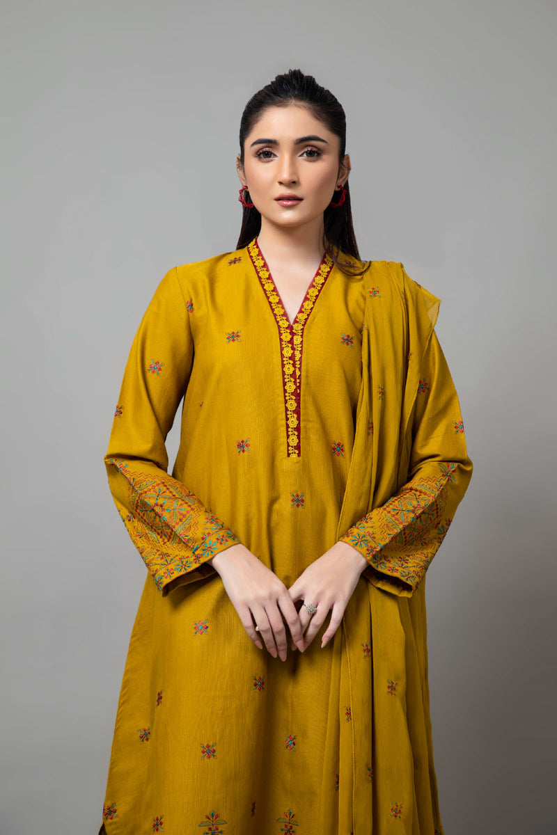EMBROIDERED SLUB KHADDAR 3 PCS (UNSTITCHED)