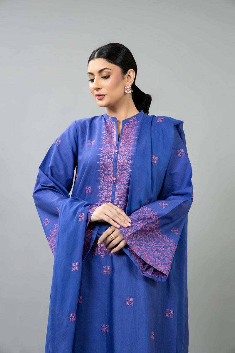 EMBROIDERED SLUB KHADDAR 3 PCS (UNSTITCHED)