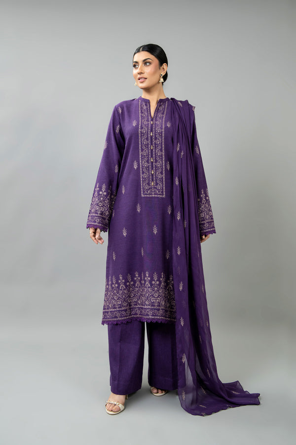 EMBROIDERED COTTON KARANDI 3 PCS (UNSTITCHED)