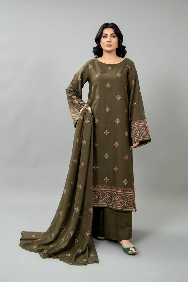 EMBROIDERED SLUB KHADDAR 3 PCS (UNSTITCHED)