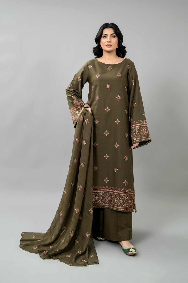 EMBROIDERED SLUB KHADDAR 3 PCS (UNSTITCHED)