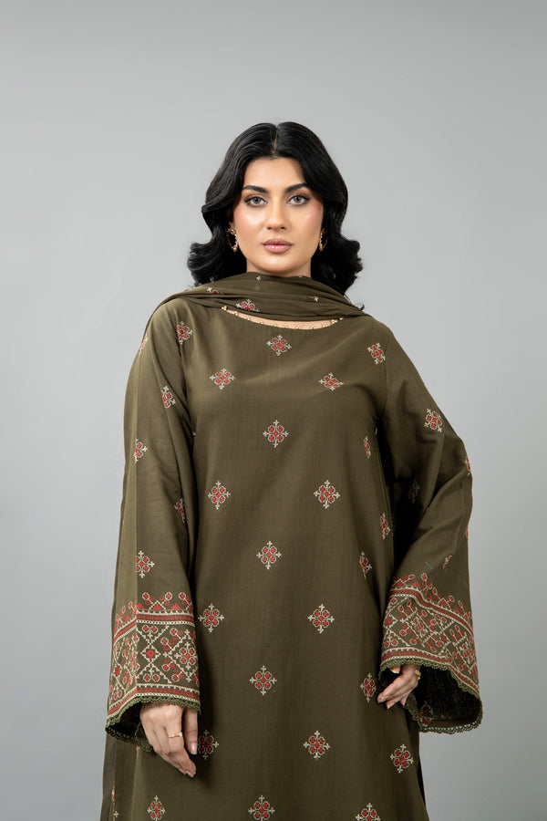 EMBROIDERED SLUB KHADDAR 3 PCS (UNSTITCHED)
