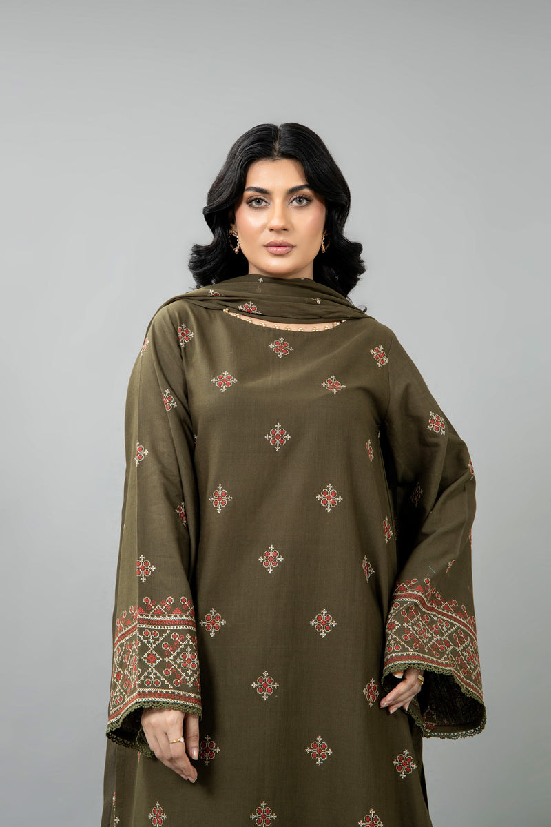 EMBROIDERED SLUB KHADDAR 3 PCS (UNSTITCHED)