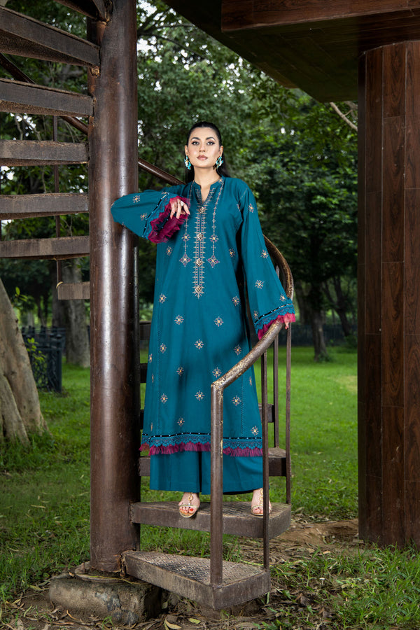 EMBROIDERED & SHEESHA WORK SLUB KHADDAR 2 PCS (UNSTITCHED)