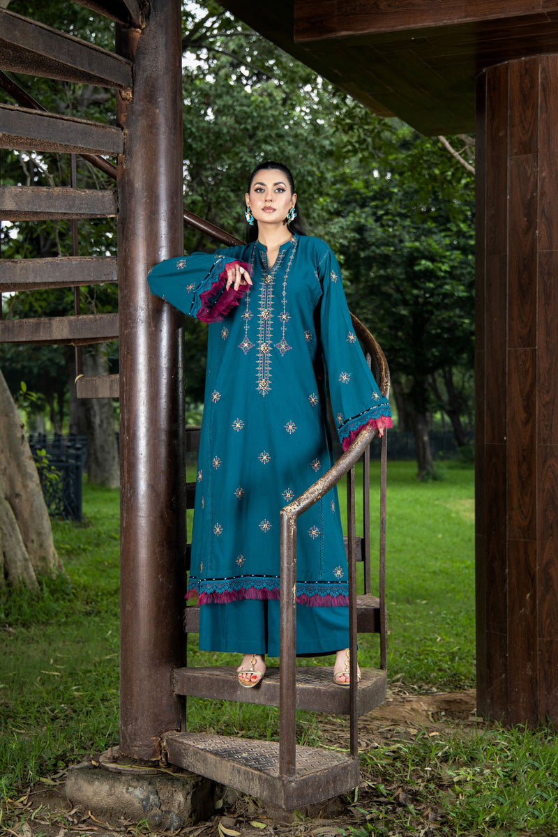 EMBROIDERED & SHEESHA WORK SLUB KHADDAR 2 PCS (UNSTITCHED)