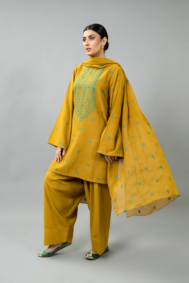 EMBROIDERED & SHEESHA WORK COTTON KARANDI 3 PCS (UNSTITCHED)
