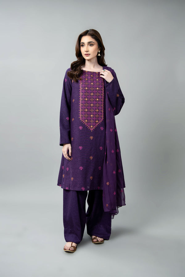 EMBROIDERED & SHEESHA WORK COTTON KARANDI 3 PCS (UNSTITCHED)