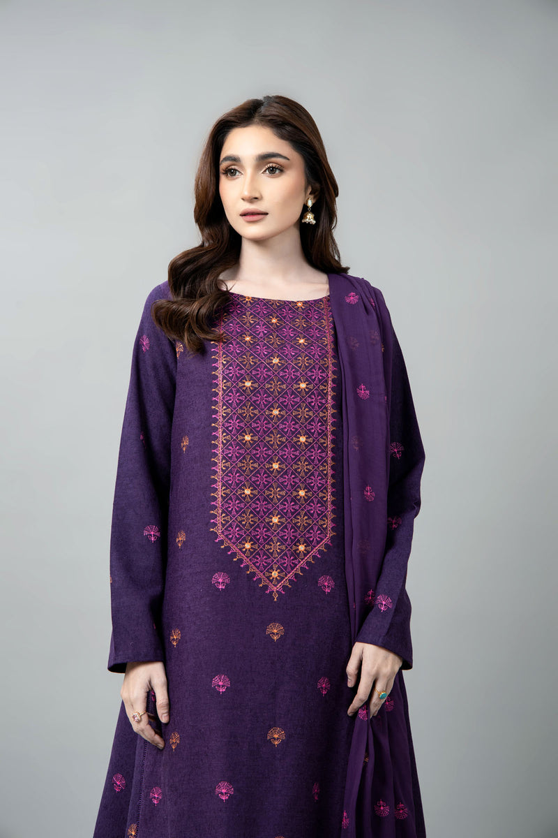 EMBROIDERED & SHEESHA WORK COTTON KARANDI 3 PCS (UNSTITCHED)