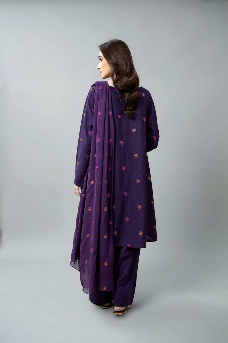 EMBROIDERED & SHEESHA WORK COTTON KARANDI 3 PCS (UNSTITCHED)