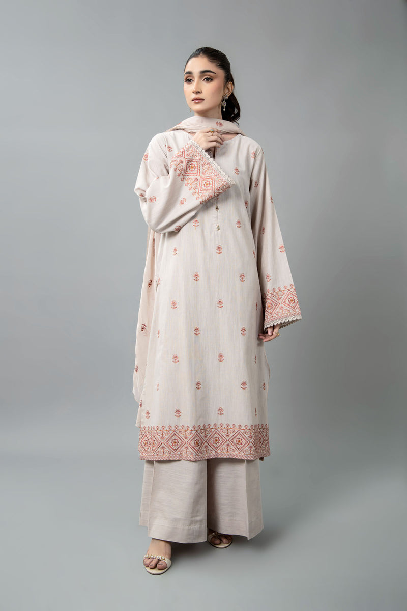 EMBROIDERED SLUB KHADDAR 3 PCS (UNSTITCHED)