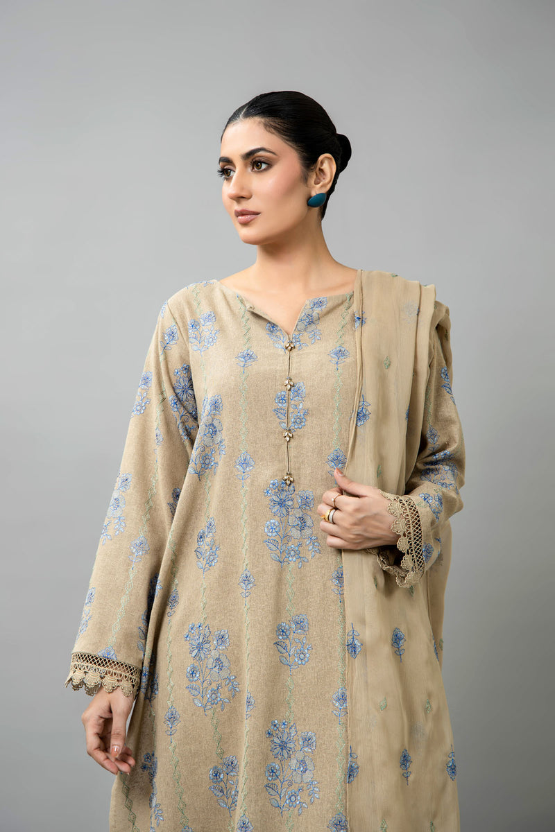 EMBROIDERED COTTON KARANDI 3 PCS (UNSTITCHED)