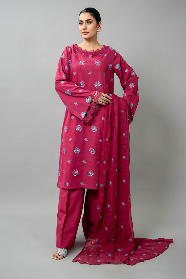 EMBROIDERED SLUB KHADDAR 3 PCS (UNSTITCHED)