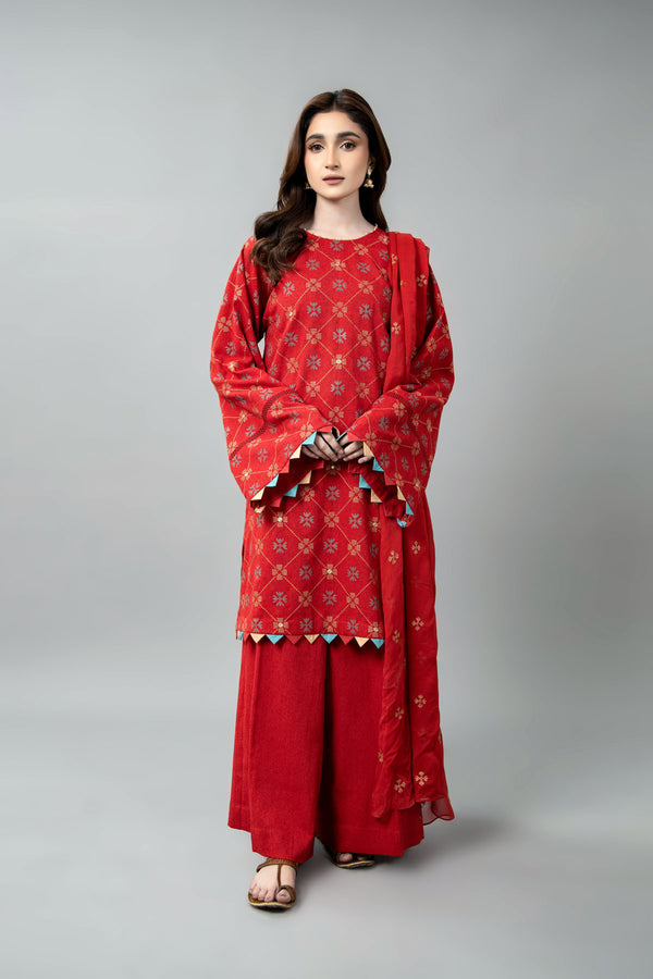 EMBROIDERED & SHEESHA WORK COTTON KARANDI 3 PCS (UNSTITCHED)