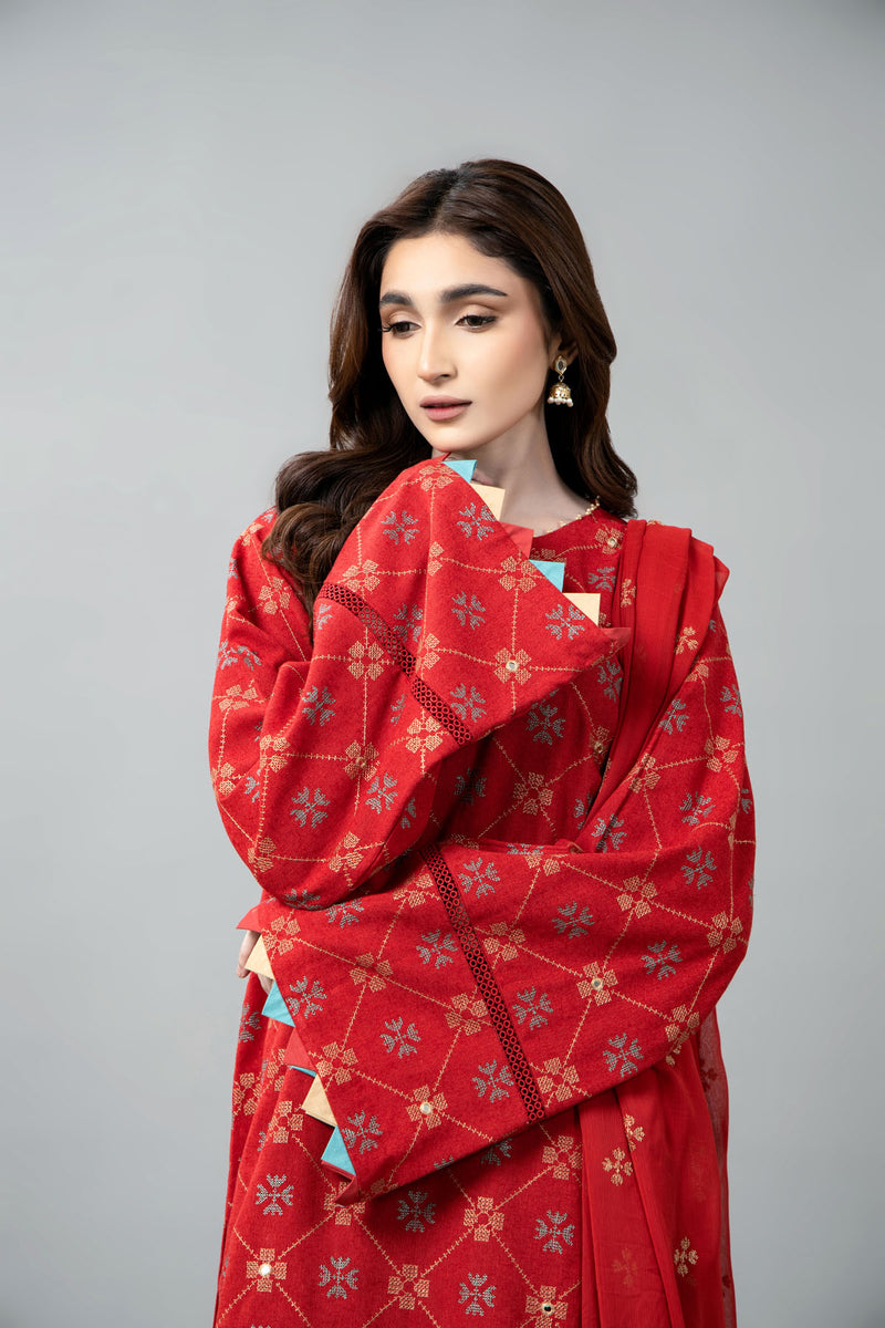 EMBROIDERED & SHEESHA WORK COTTON KARANDI 3 PCS (UNSTITCHED)