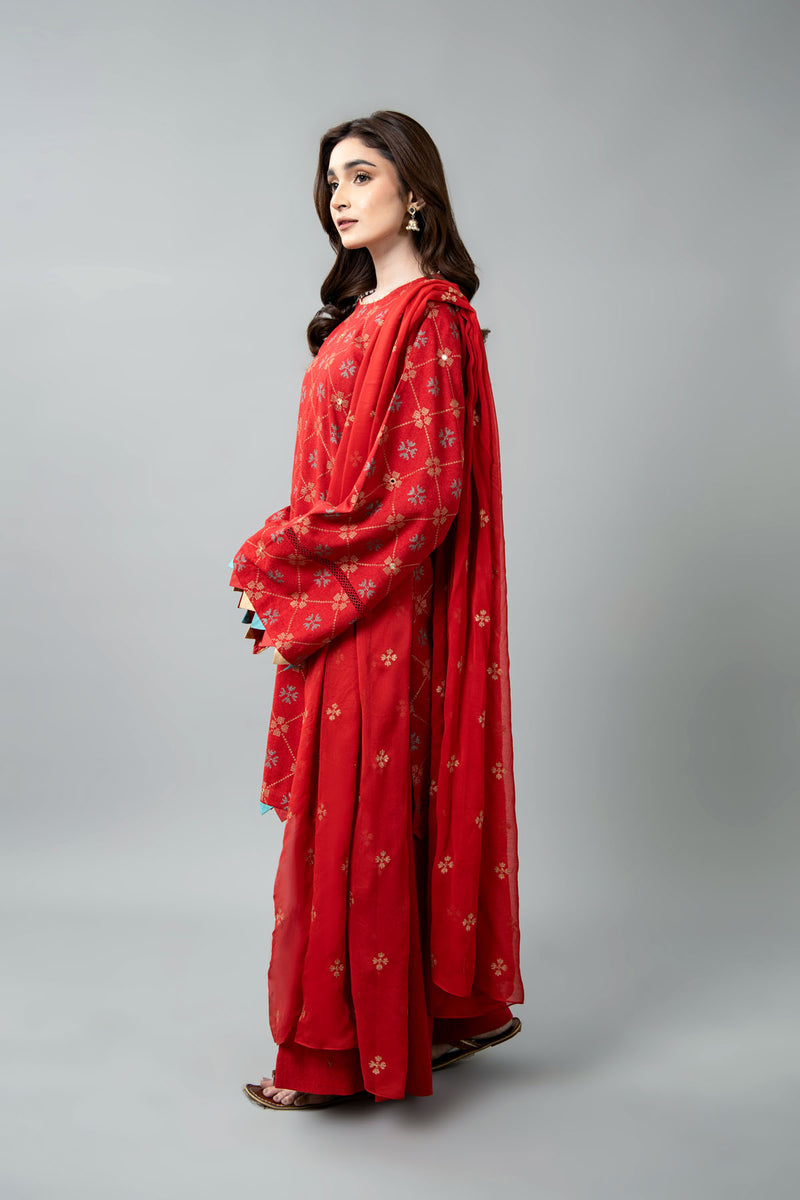 EMBROIDERED & SHEESHA WORK COTTON KARANDI 3 PCS (UNSTITCHED)