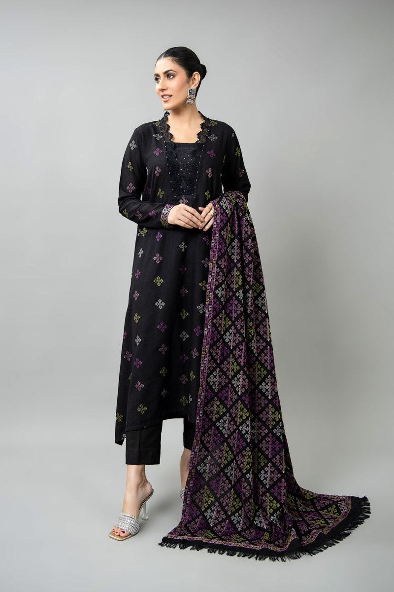 EMBROIDERED KARANDI LAWN SHAWL 1 PCS