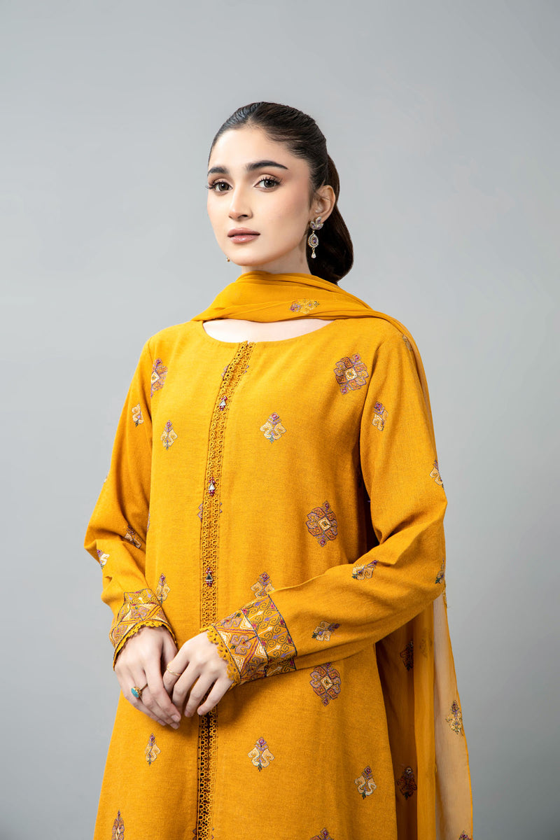 EMBROIDERED COTTON KARANDI 3 PCS (UNSTITCHED)