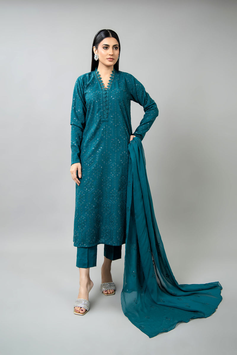 EMBROIDERED & EMBELISHED SLUB KHADDAR 3 PCS (UNSTITCHED)