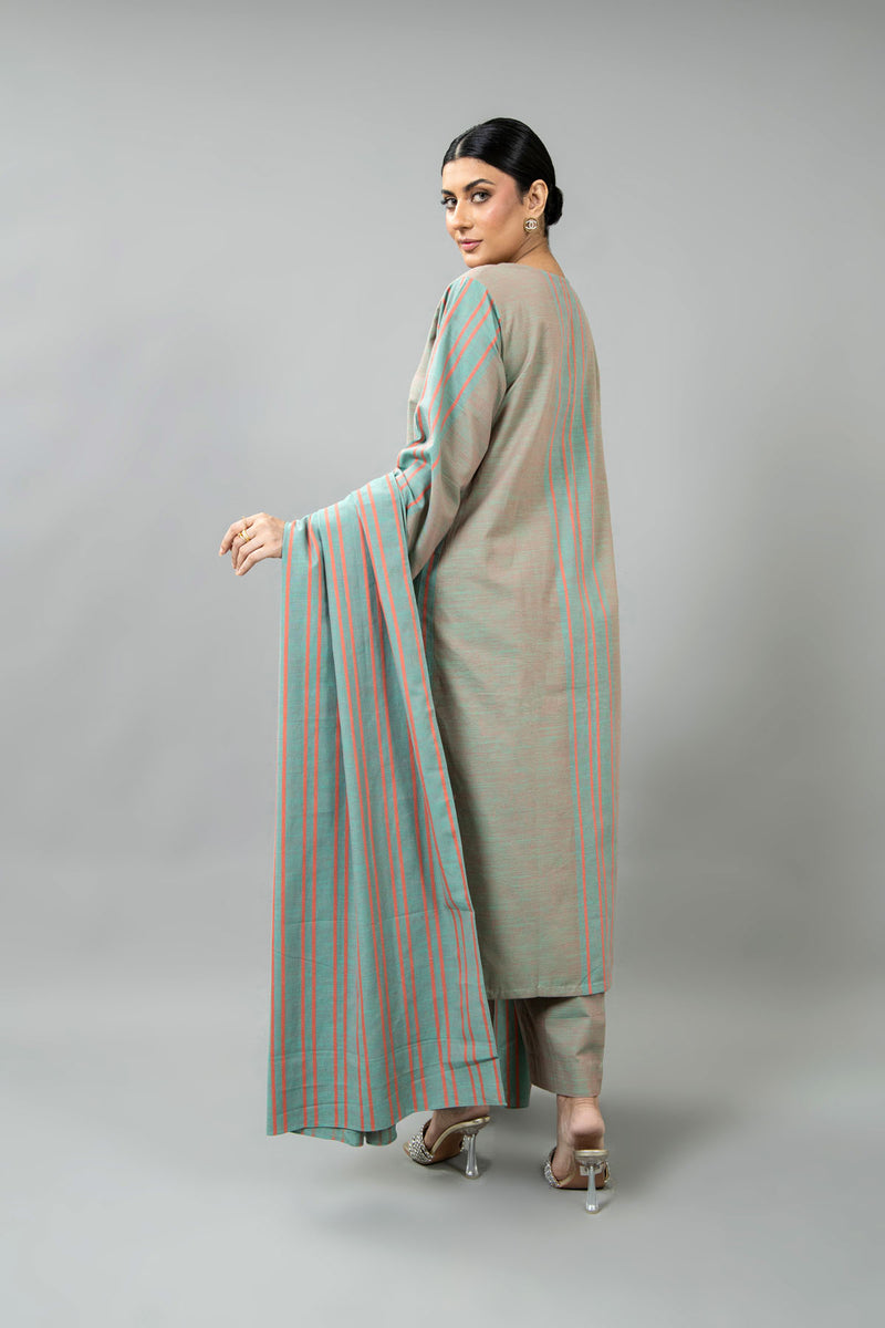 PRET SOLID YARN DYED STRIP KHADDAR 3 PCS