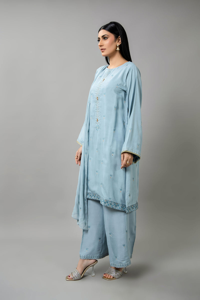 PRET EMBROIDERED & EMBELISHED RAW SILK 3 PCS