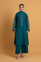 PRET EMBROIDERED  SLUB KHADDAR 3 PCS