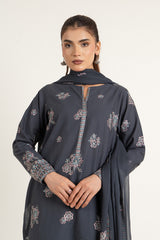 PRET EMBROIDERED  SLUB KHADDAR 3 PCS