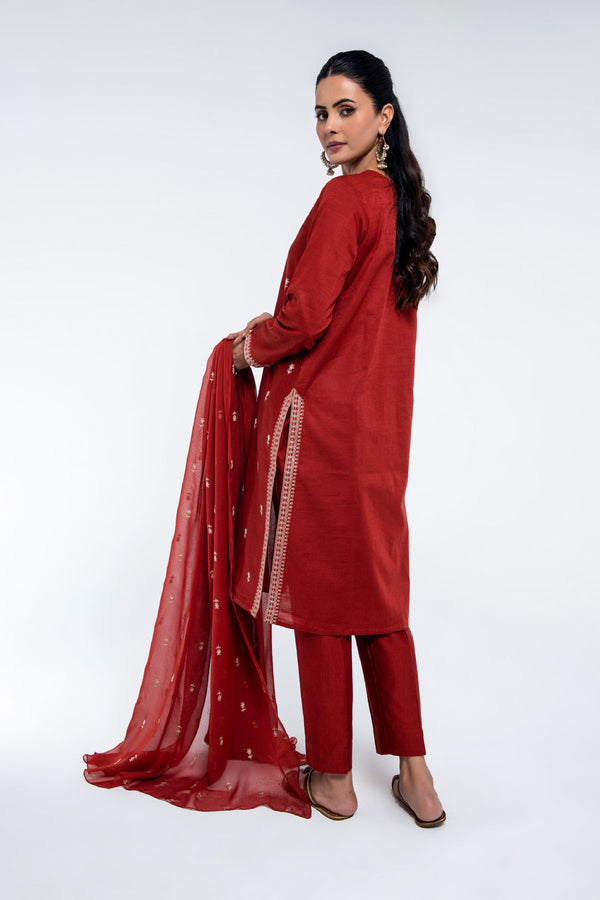 PRET EMBROIDERED  SLUB KHADDAR  3 PCS