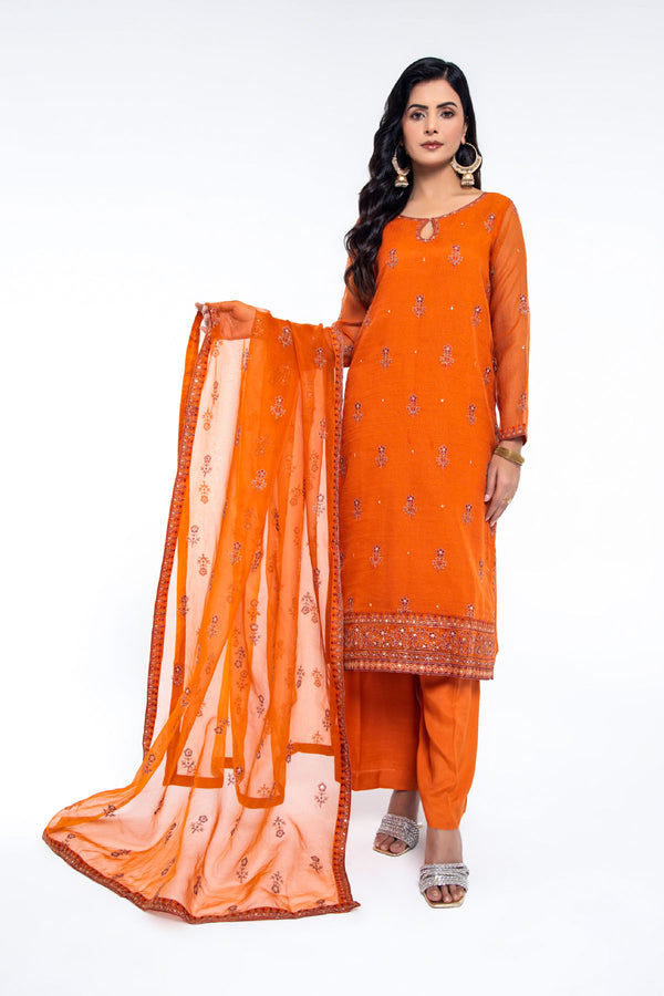 PRET EMBROIDERED & EMBELISHED KARANDI NET 3 PCS