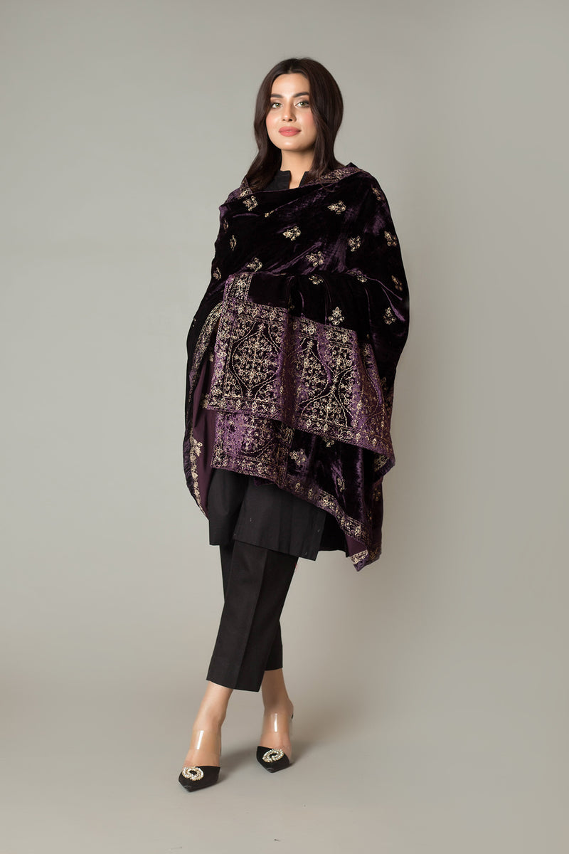 EMBROIDERED  VELVET SHAWL