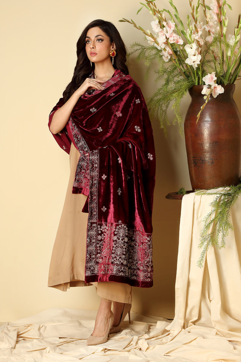 EMBROIDERED  VELVET SHAWL