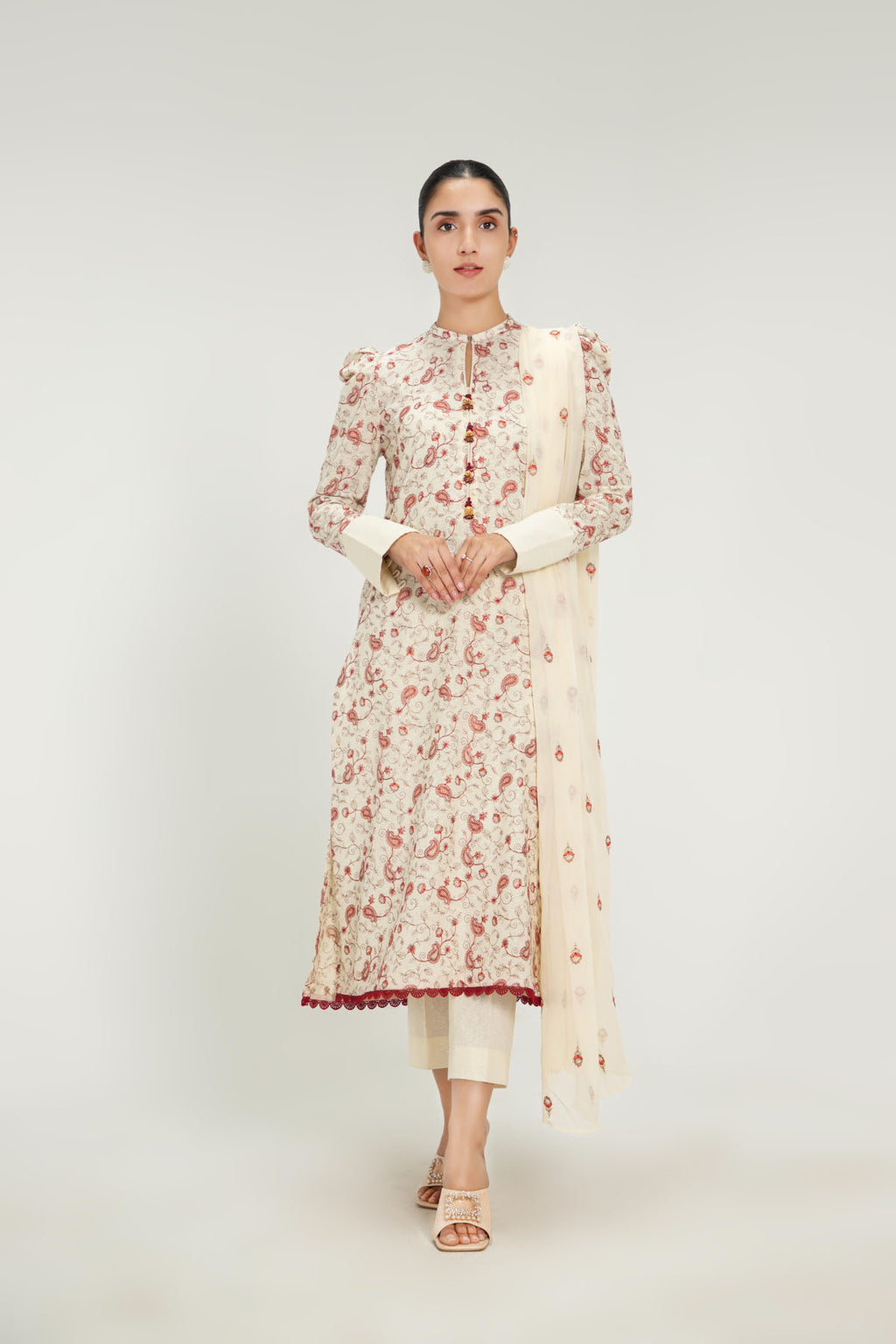 EMBROIDERED COTTON KARANDI 3 PCS (UNSTITCHED) The Fabric Store Pakistan