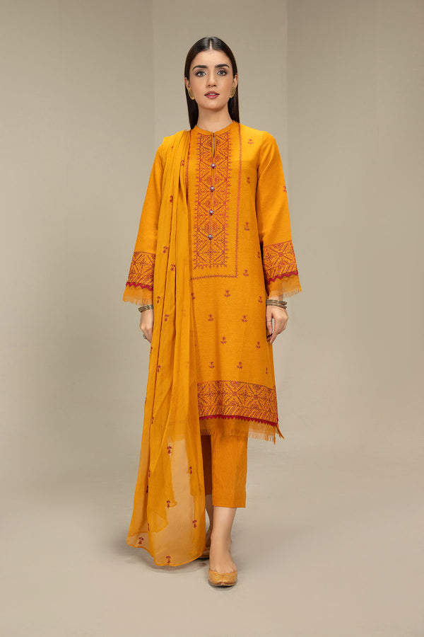 EMBROIDERED COTTON  KARANDI 3PCS (UNSTITCHED)