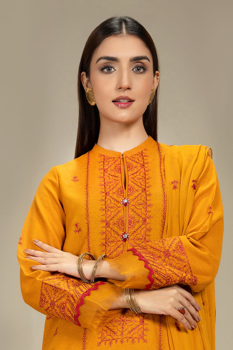 EMBROIDERED COTTON  KARANDI 3PCS (UNSTITCHED)